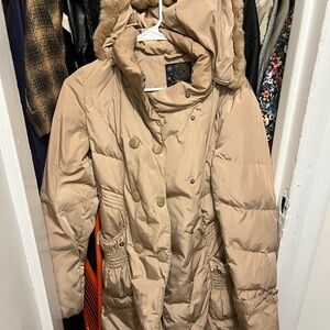 Women's Tan Hooded Puffer Coat